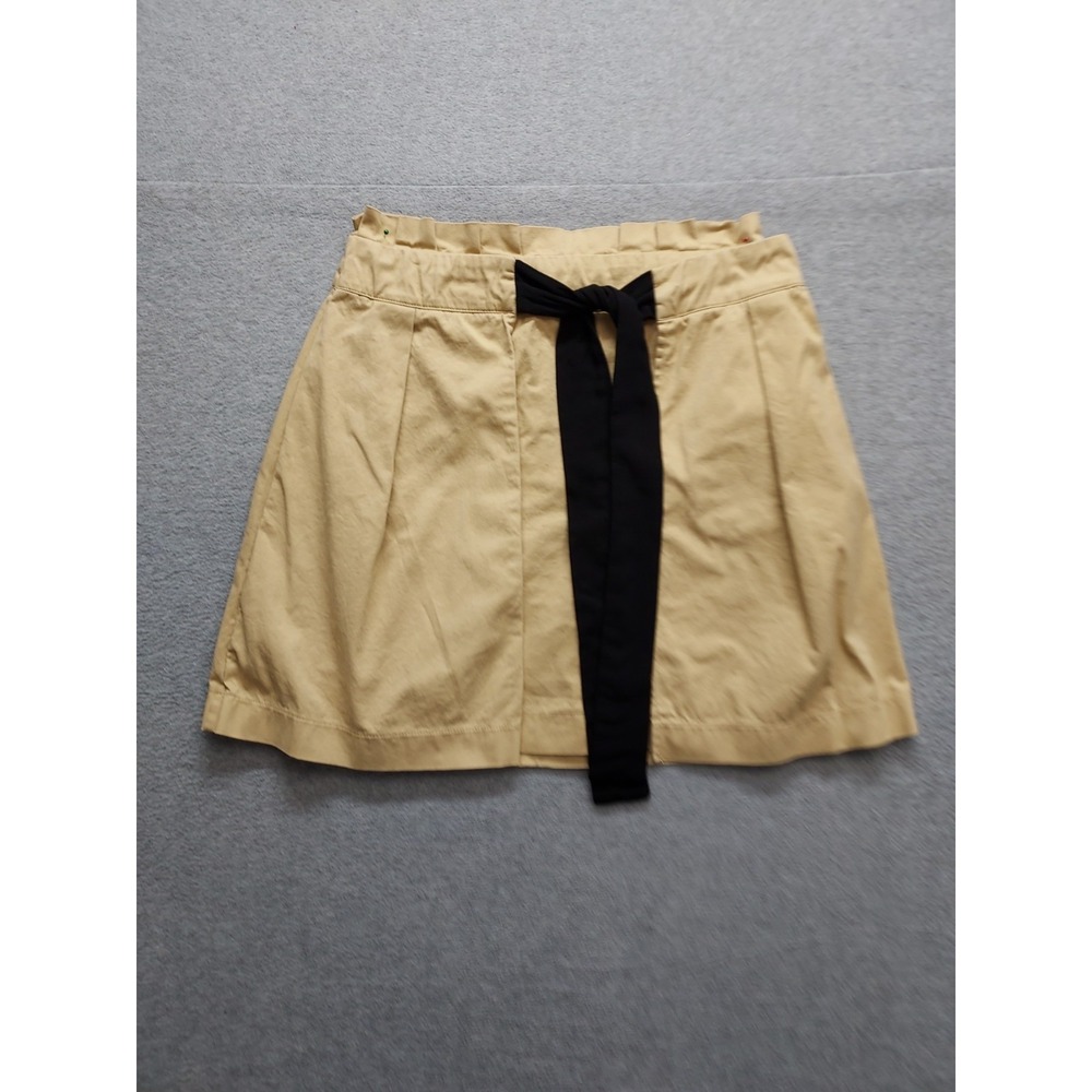 DO + BE Women Mini Skirts M Beige‎ Black Bow Tie Back Zip Straight Logo Casual
